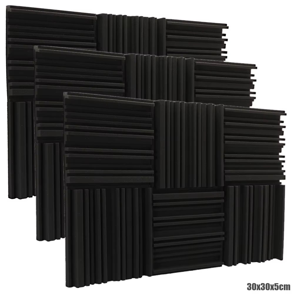 12/24Pcs Studio Acoustic Foam Panels Soundproof Sponge Diffusers Drum Room Absorption Treatment Wall Sound Foam Pads with Tapes