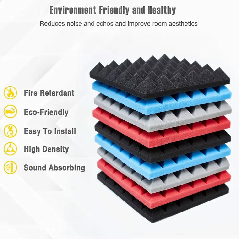 12/24Pcs 30X30X5Cm Studio Acoustic Foam Panels Sound Absorbing Treatment High Density Soundproof Wall Foam Sponge Pad with Tapes