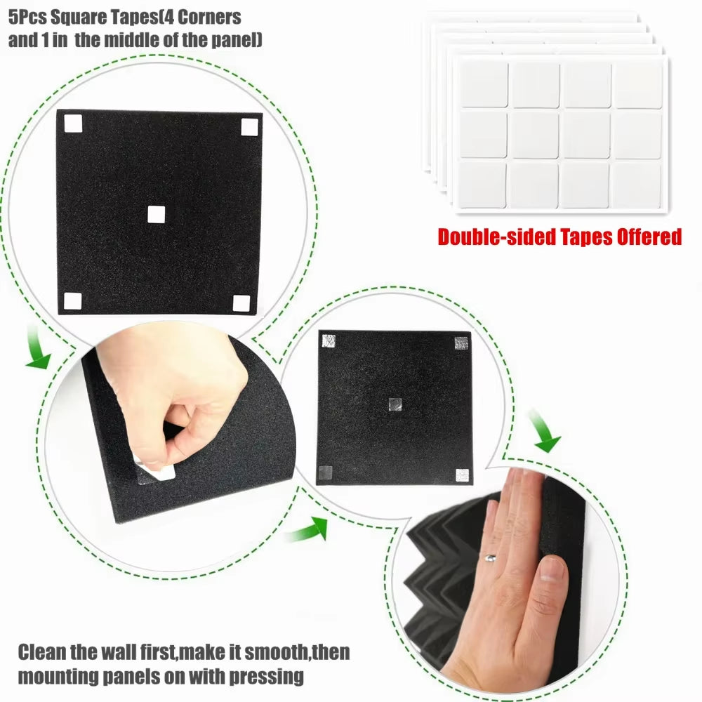 12/24Pcs Studio Acoustic Foam Panels Sound Absorption Sponge Room Silence Treat High Density Wall Soundproof Foam Pad with Tapes