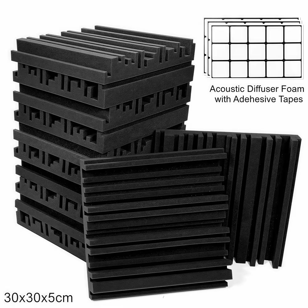 12/24Pcs Studio Acoustic Foam Panels Soundproof Sponge Diffusers Drum Room Absorption Treatment Wall Sound Foam Pads with Tapes