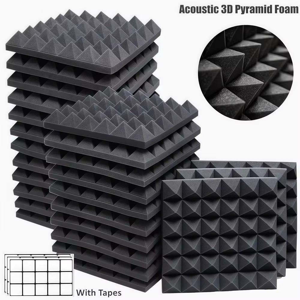 12/24Pcs 30X30X5Cm Studio Acoustic Foam Panels Sound Absorbing Treatment High Density Soundproof Wall Foam Sponge Pad with Tapes