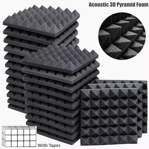 12/24Pcs 30X30X5Cm Studio Acoustic Foam Panels Sound Absorbing Treatment High Density Soundproof Wall Foam Sponge Pad with Tapes