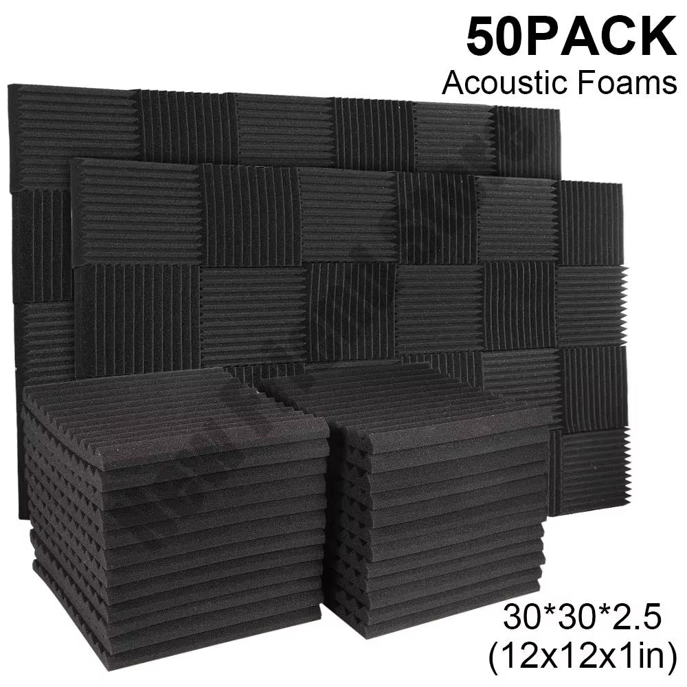50PCS 300X300X25Mm Acoustic Foam Studio Soundproofing Panels Wedges Soundproof Absorption Treatment Sponge Sound Insulation Foam