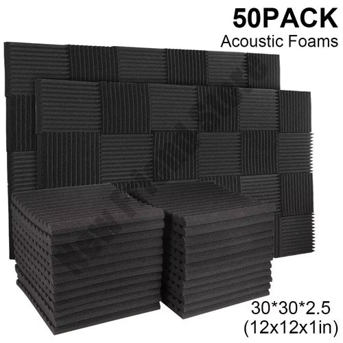 50PCS 300X300X25Mm Acoustic Foam Studio Soundproofing Panels Wedges Soundproof Absorption Treatment Sponge Sound Insulation Foam