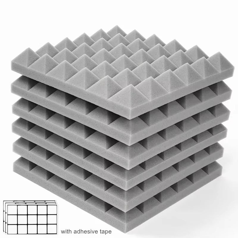 12/24Pcs 30X30X5Cm Studio Acoustic Foam Panels Sound Absorbing Treatment High Density Soundproof Wall Foam Sponge Pad with Tapes